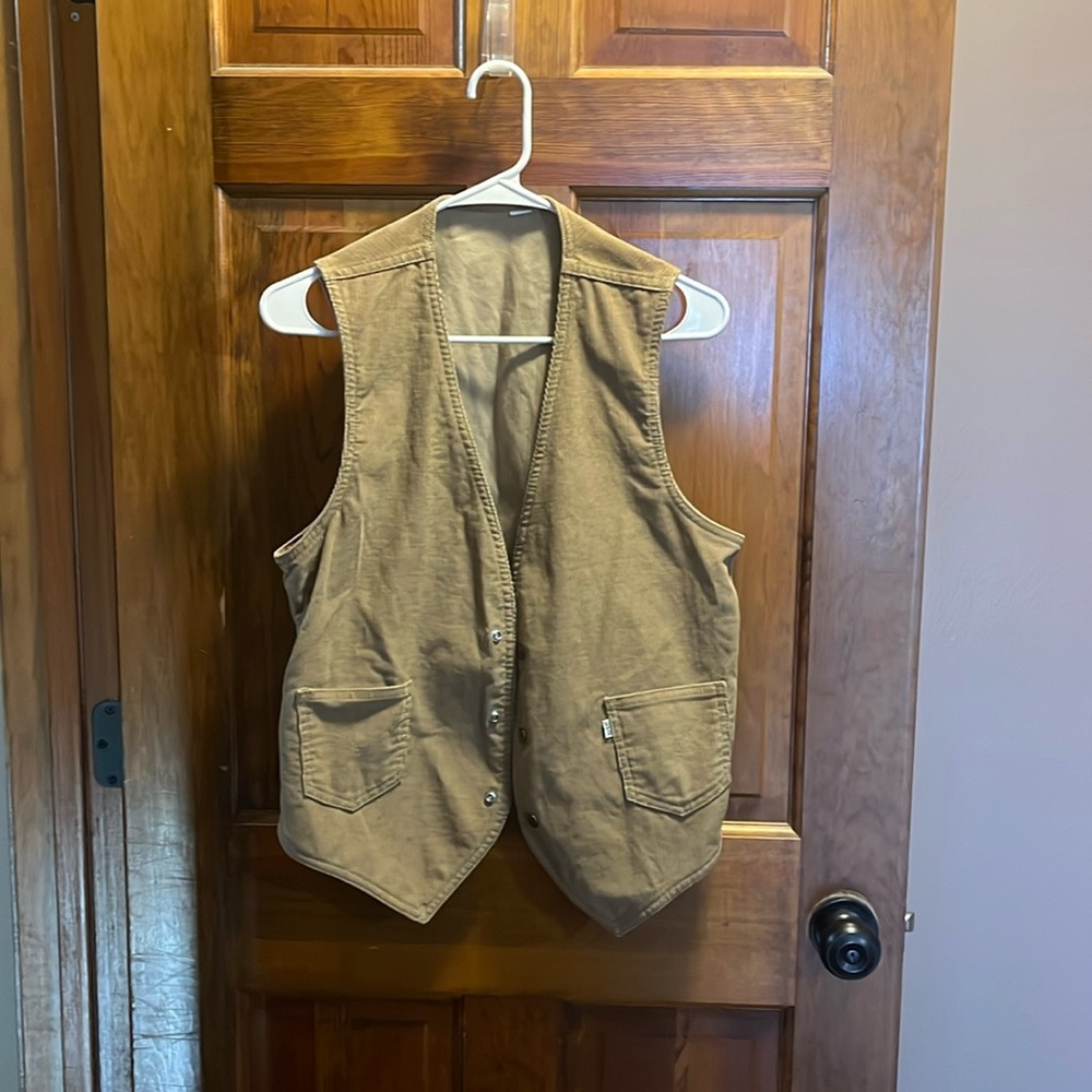Vintage 70s Levi White Tab Tan Corduroy Vest Size S
